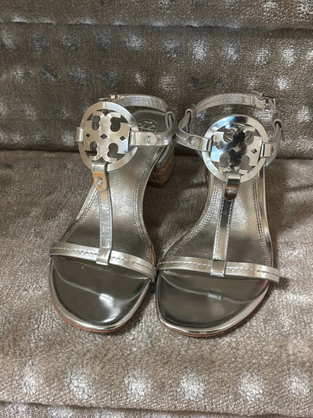 TORY‎ BURCH Miller Espadrille Sandal -Silver Mirror Metallic, Size 7.5
